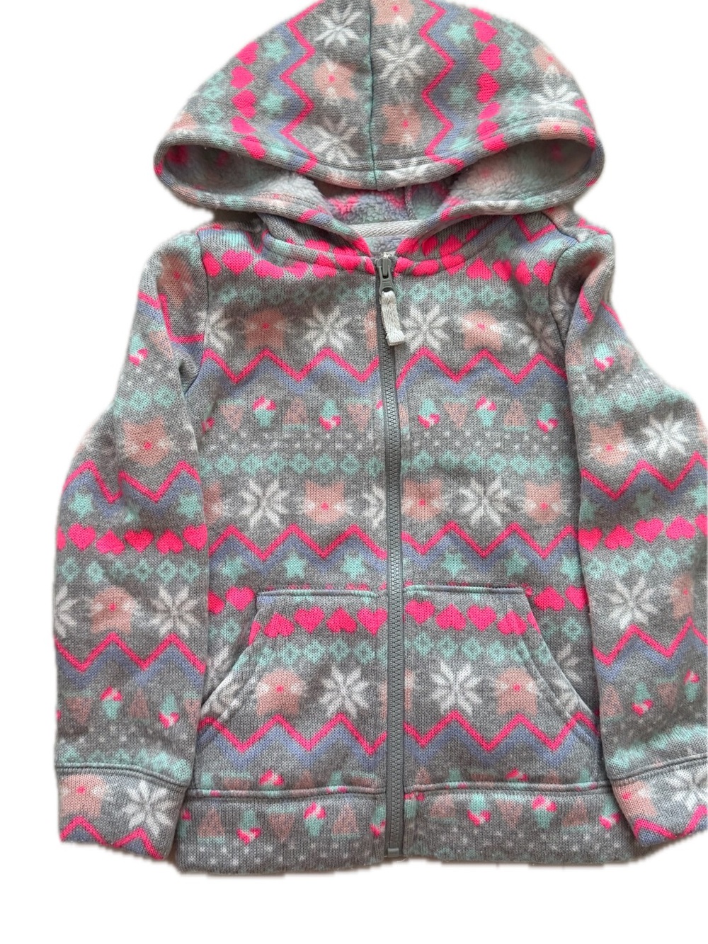 OshKosh B’gosh Fair Isle Fleece Hoodie Jacket 3T EUC